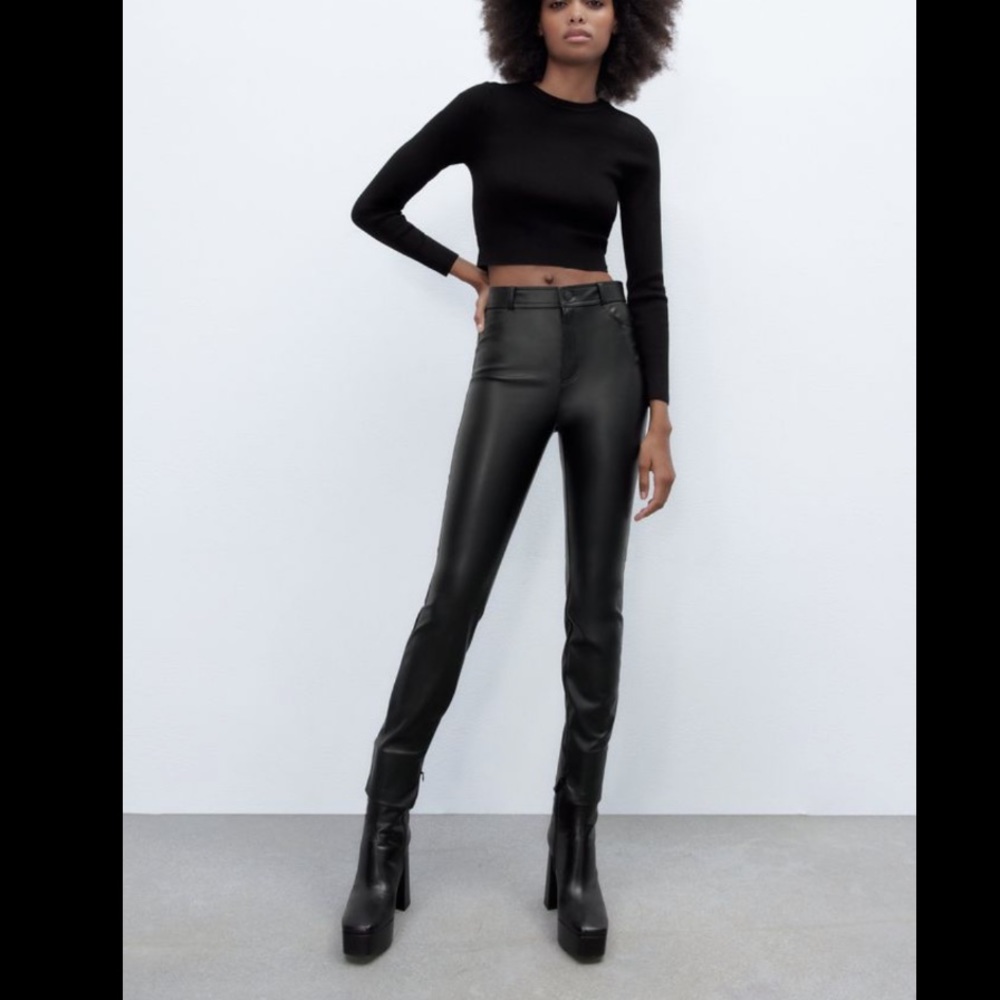 Zara woman’s black faux leather leggings pants